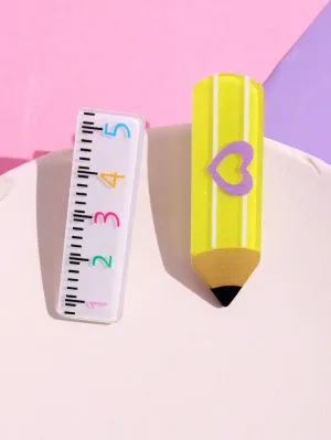 1pc Cute Resin Ruler and Pensil Hair Clip for Women Barrette Styling Hair