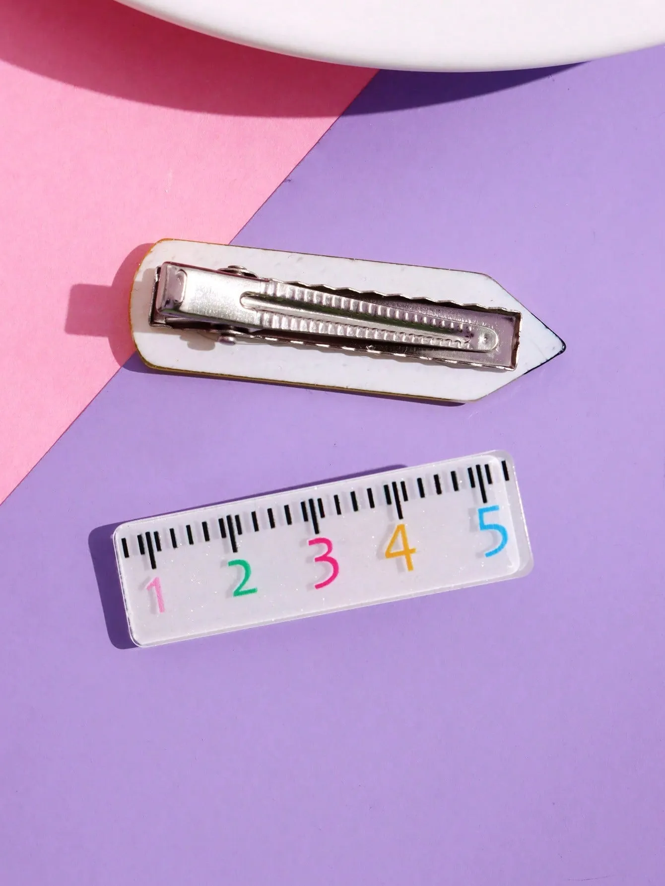 1pc Cute Resin Ruler and Pensil Hair Clip for Women Barrette Styling Hair