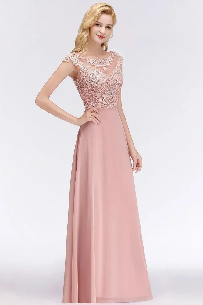 Sleeveless Aline Evening Maxi Dress Beading Crew Neck Party Dress Floor Length
