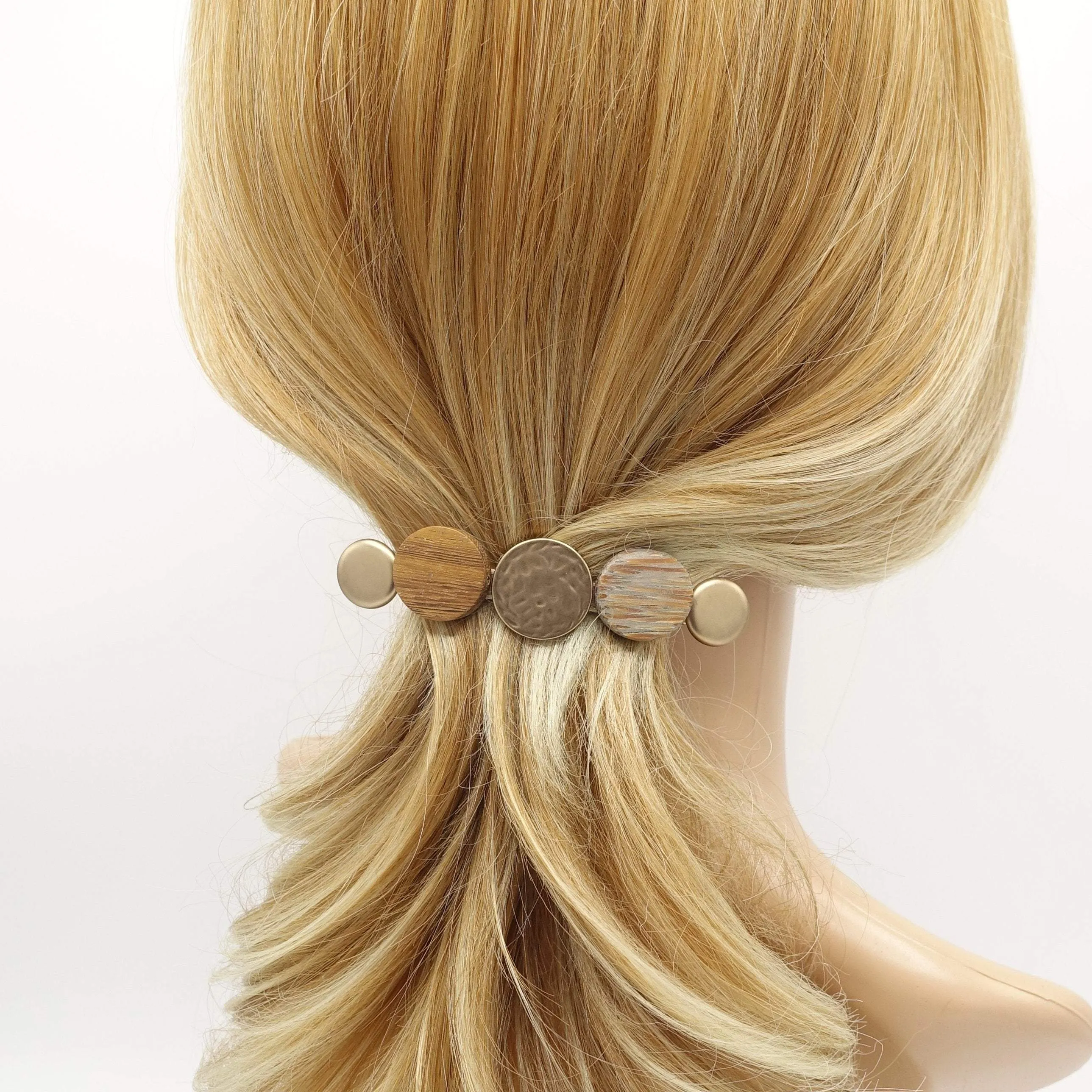 wood metal embellished hair barrette nacre hair clip for women